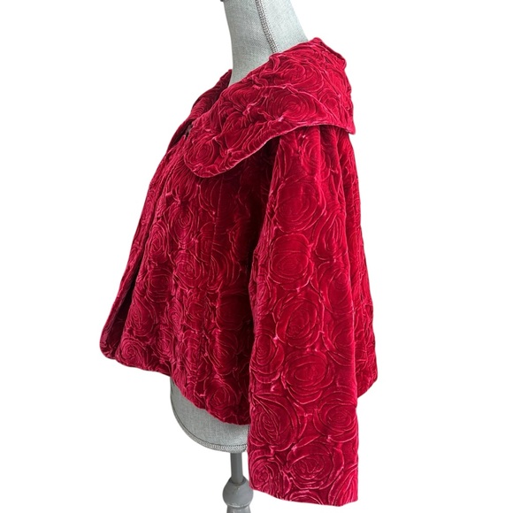 Tracy Reese Velvet Rose Embossed Jacket Womens 8 Pink 3/4 Sleeve Vintage Style - Picture 5 of 9